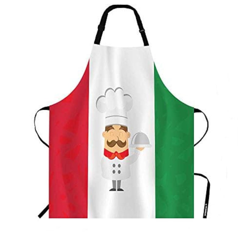 WONDERTIFY Cartoon Chef Apron,Cute Chef Over Italy Flag Bib Apron with Adjustable Neck for Men Women,Suitable for Home Kitchen Cooking Waitress Chef Grill Bistro Baking BBQ Hairdresser Cobbler Apron - Image 1